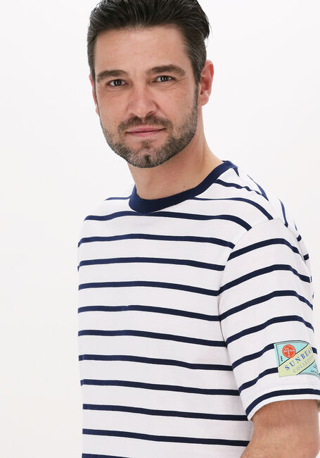 Blauwe SCOTCH & SODA T-shirt STRIPED JERSEY CREWNECK T-SHIRT WITH BADGE IN ORGANIC COTTON - large