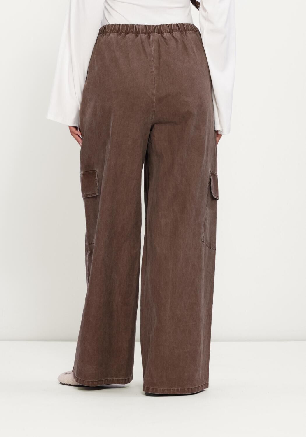 Bruine REFINED DEPARTMENT Cargobroeken LADIES WOVEN WASHED WIDE LEG CARGO PANTS MILA - large