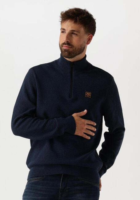 Donkerblauwe PME LEGEND Trui HALF ZIP COLLAR COTTON MOULINE - large