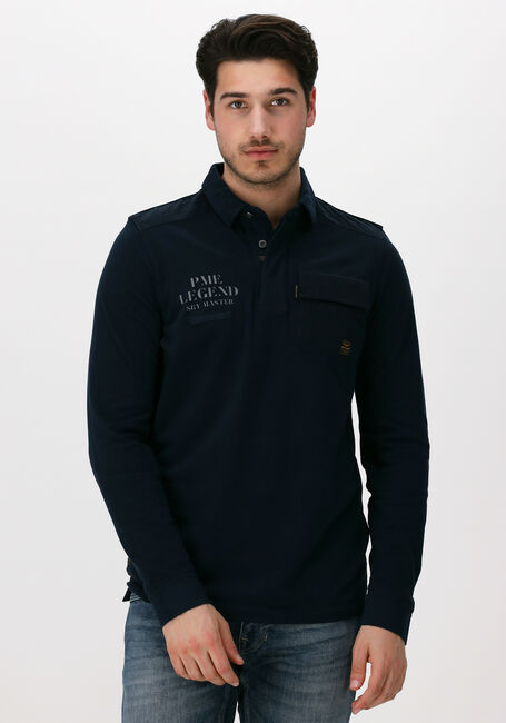 Donkerblauwe PME LEGEND Casual overhemd LONG SLEEVE POLO RUGGED PIQUE GARMENT DYE - large