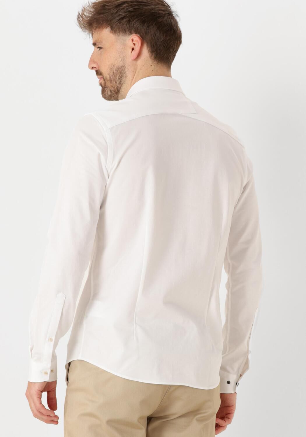 CAST IRON Heren Overhemden Long Sleeve Shirt Twill Jersey 2 Tone Wit