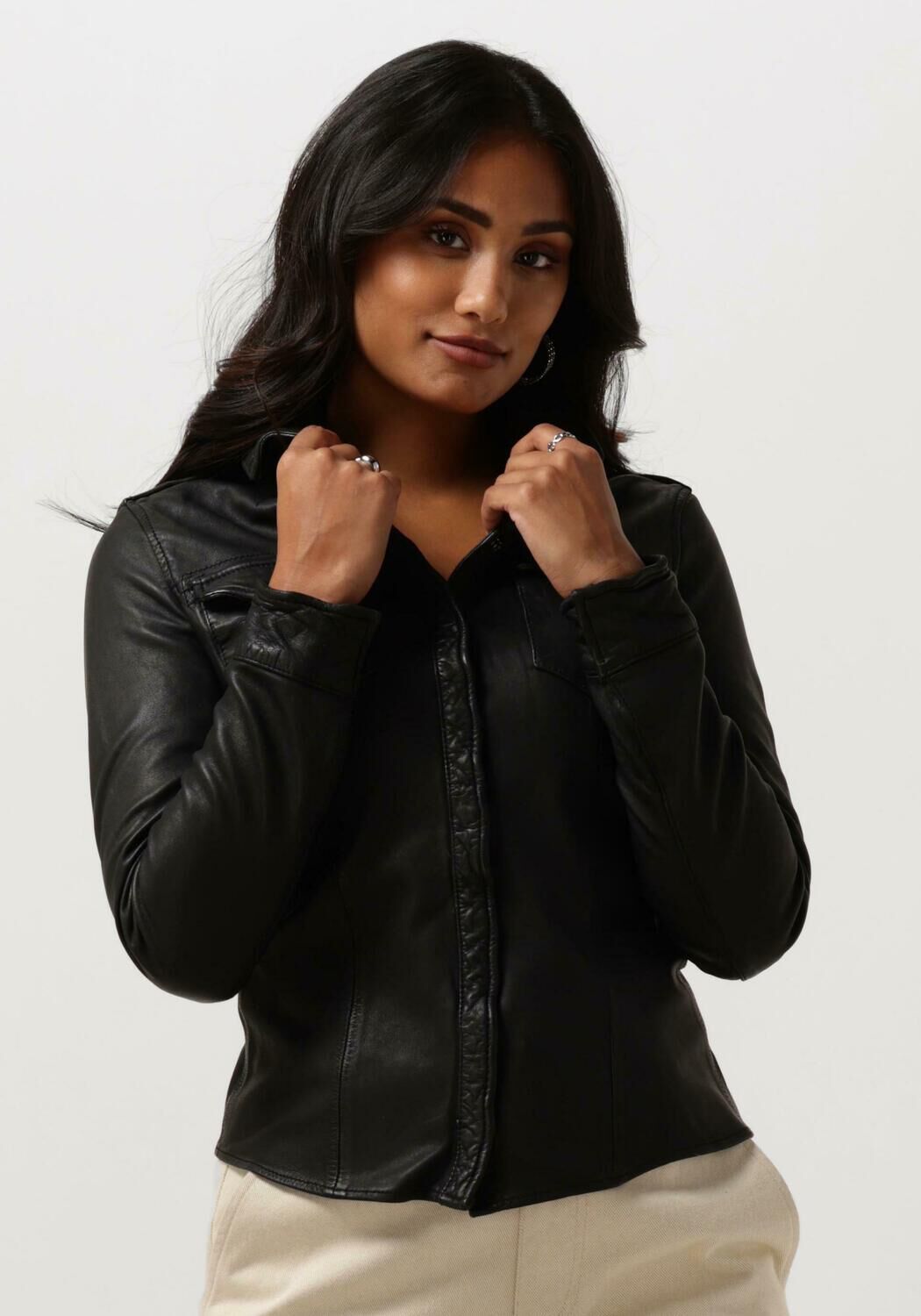 Goosecraft Zwarte Leren Jas GC Blouse113 Black Dames