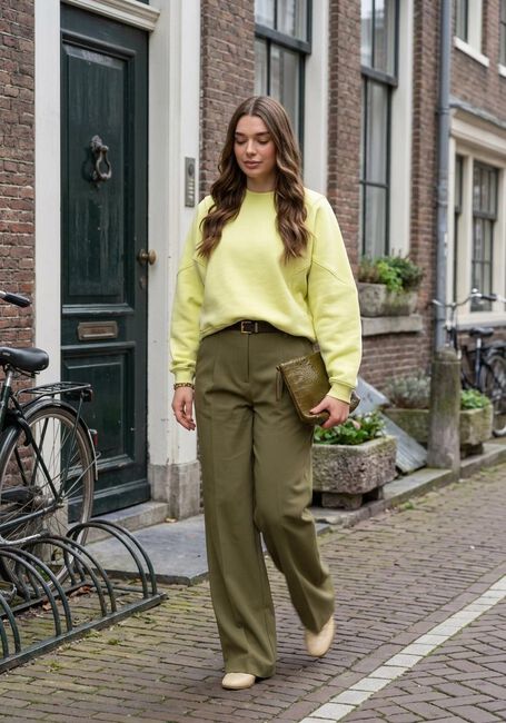 Olijf ANOTHER LABEL Wijde broek ALEMMY PANTS - large