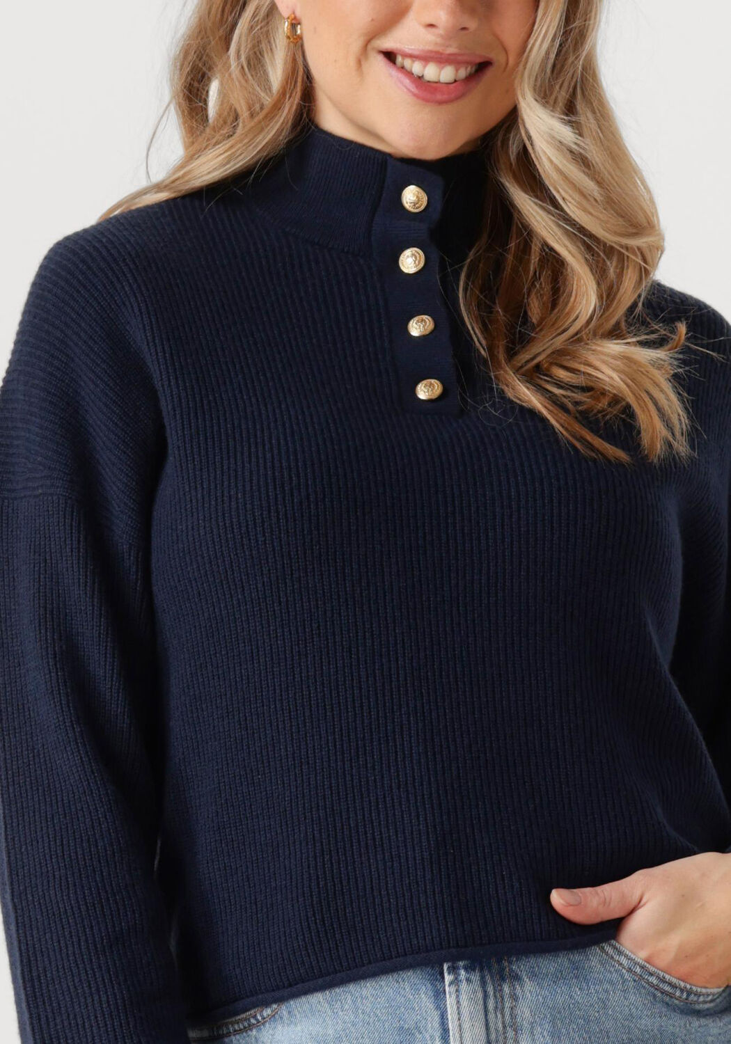 TOMMY HILFIGER Dames Truien & Vesten Gold Button Polo Ls Sweater Blauw