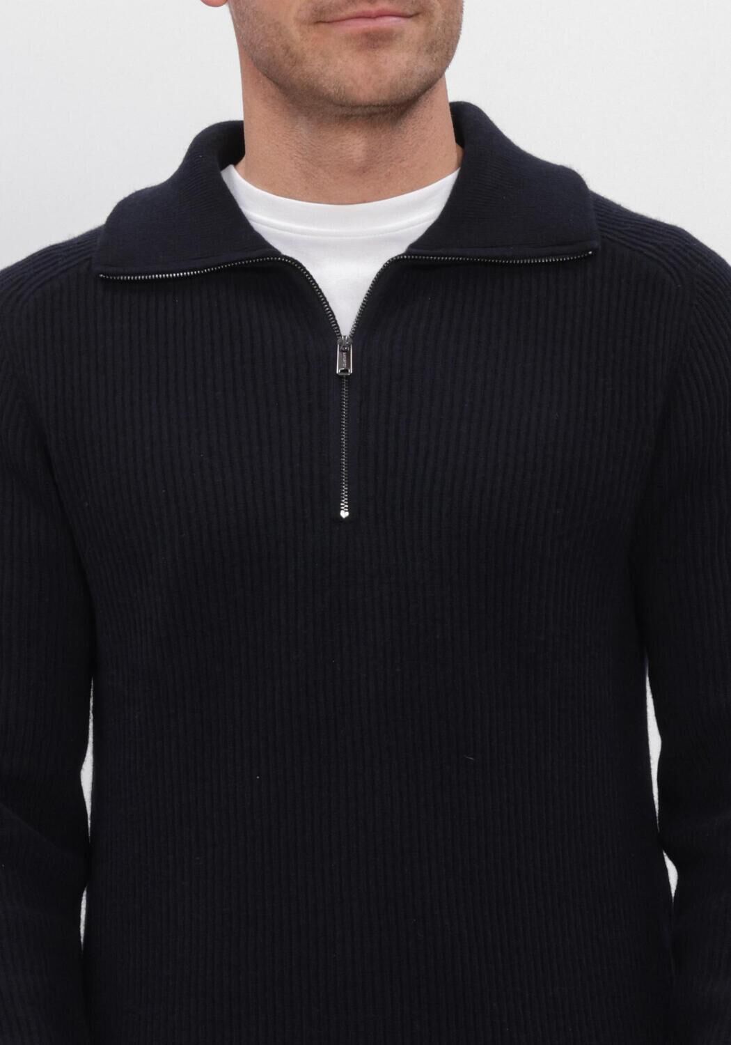 Donkerblauwe PROFUOMO Trui PULLOVER HALF ZIP HEAVY WOOL - large