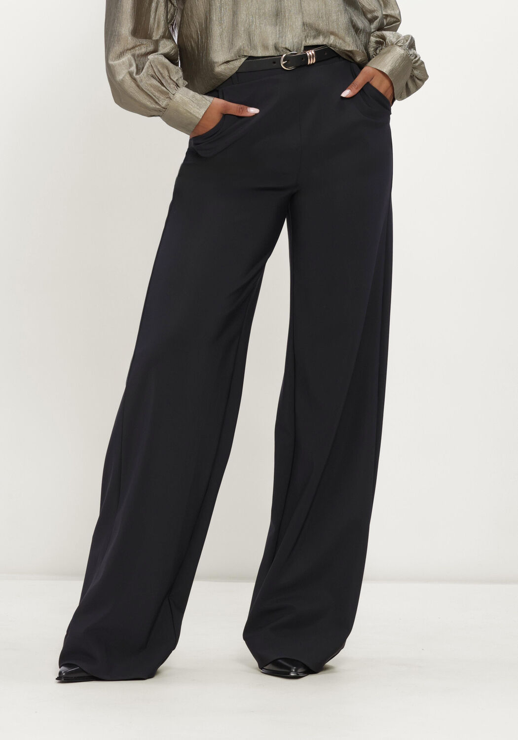 Zwarte STUDIO ANNELOES Wijde broek Lexie LONG bonded trousers - large