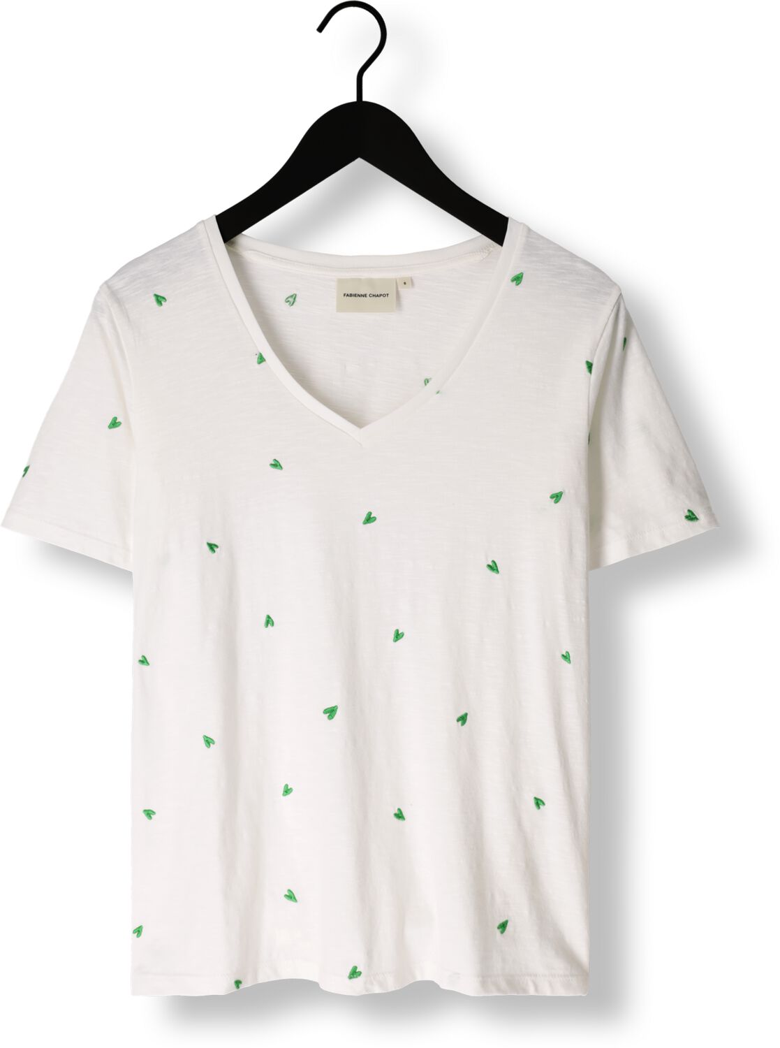 FABIENNE CHAPOT Dames Tops & T-shirts Phil V-neck Green Heart T-shirt Ecru