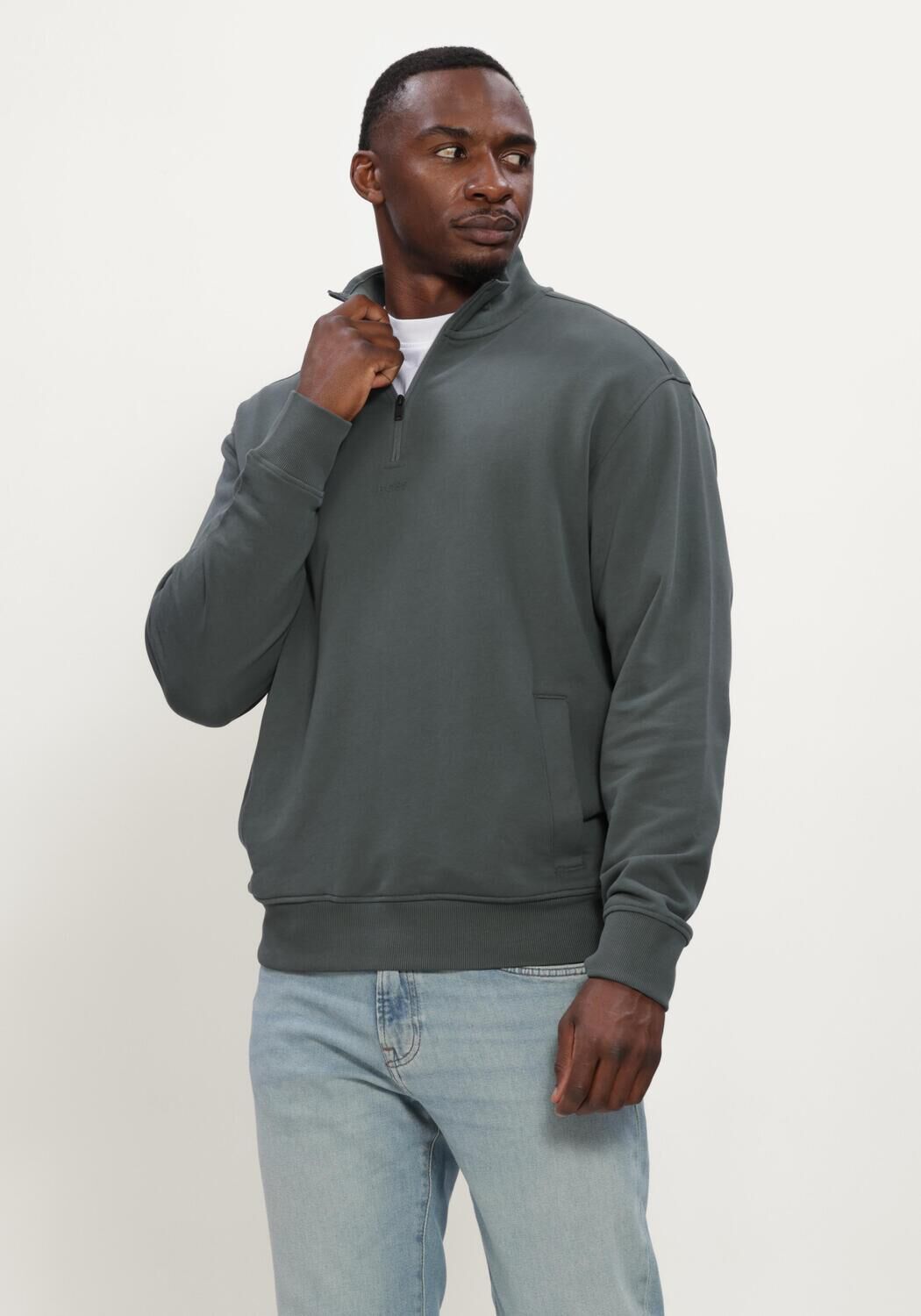 Groene BOSS ORANGE Trui ZE SMALLZIP - large