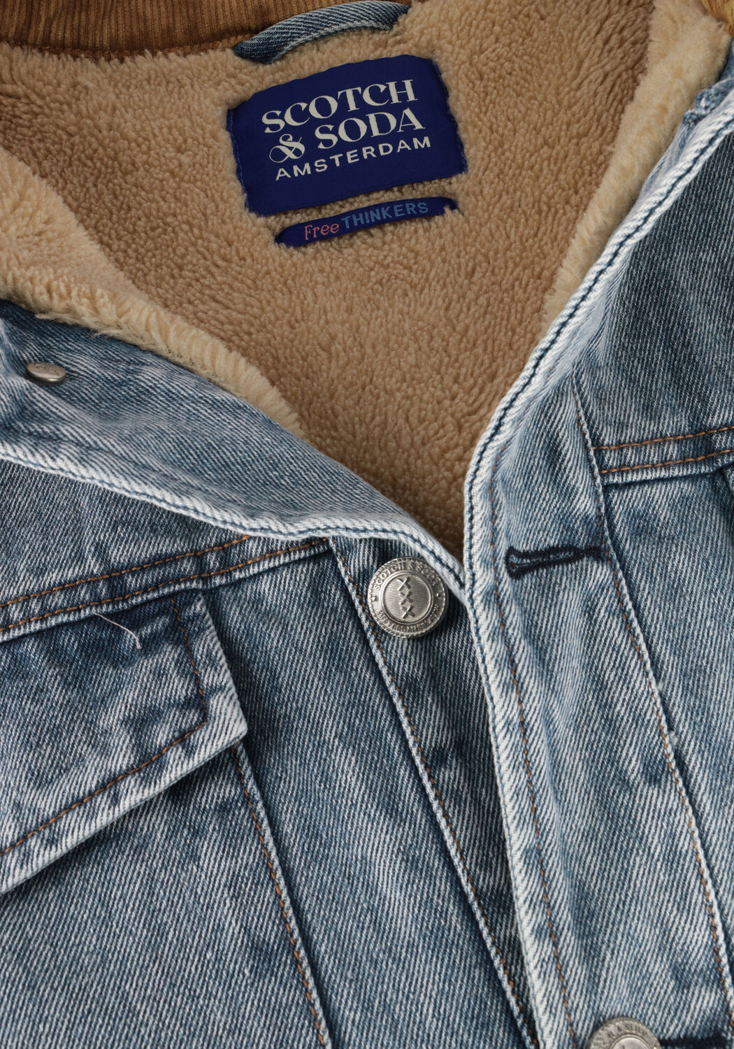 Blauwe SCOTCH & SODA Jack CORD COLLAR INDIGO TEDDY JACKE - large