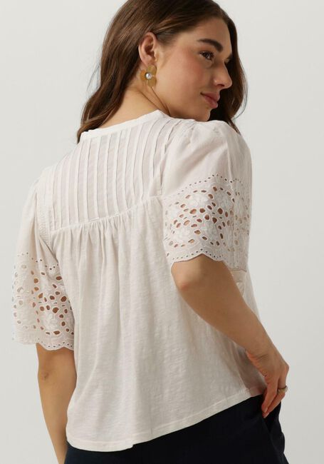 Witte RUBY TUESDAY Blouses SALOME BLOUSE WITH HALF EMBRO SLEEVES AND ROUND NECK - large