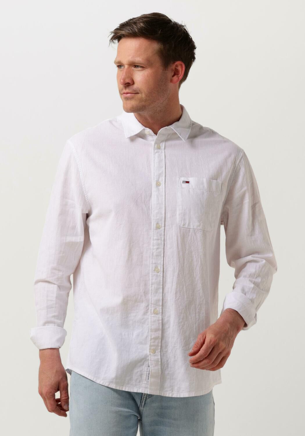 TOMMY JEANS Heren Overhemden Tjm Reg Linen Blend Shirt Wit