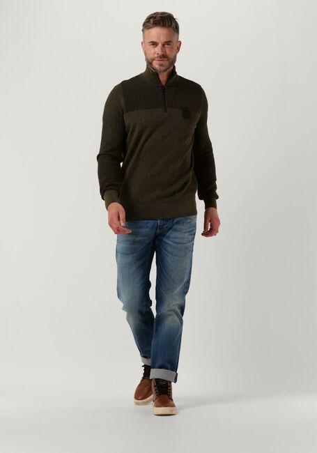 Donkergroene PME LEGEND Trui HALF ZIP COLLAR COTTON PLATED - large