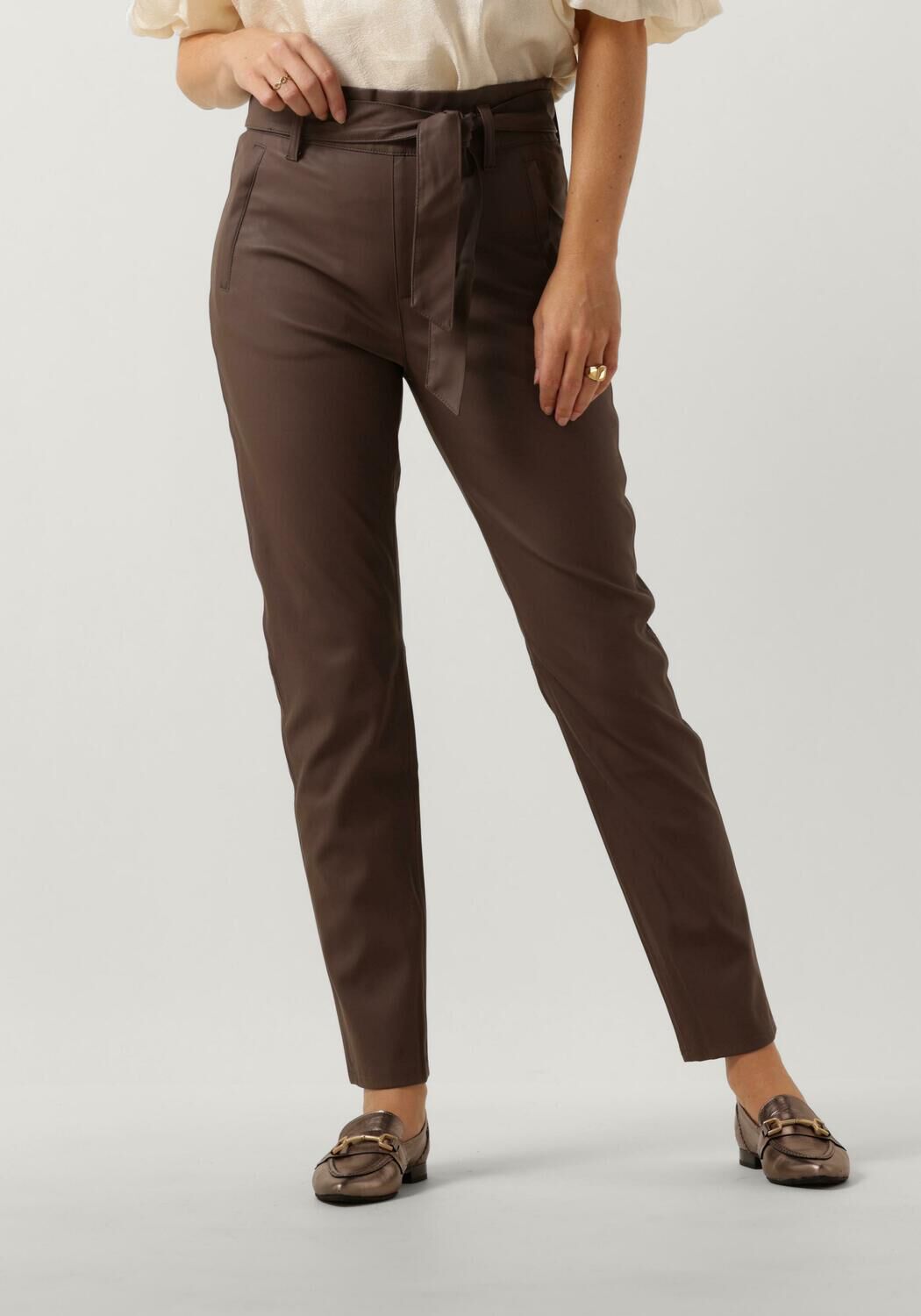 Knit-ted Taupe Leren Broek Elegante Stijl Brown Dames