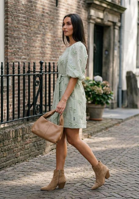 Mint JANSEN AMSTERDAM Mini jurk ROXY JURK 3DF1 596 SHORT PUFFED SLEEVE 3D FLOWERS - large