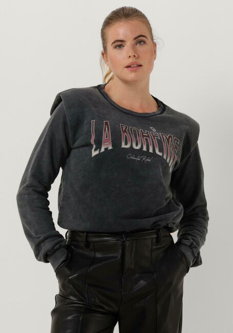 Grijze COLOURFUL REBEL Sweater LA BOHEME ACID WASH PADDED SHOULDER SWEAT - large