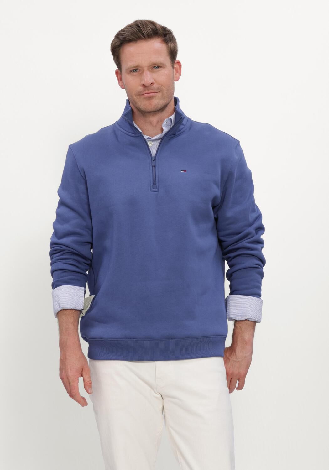 Blauwe TOMMY JEANS Sweater TJM REG FLEECE 1/4ZIP MOCK NECK - large