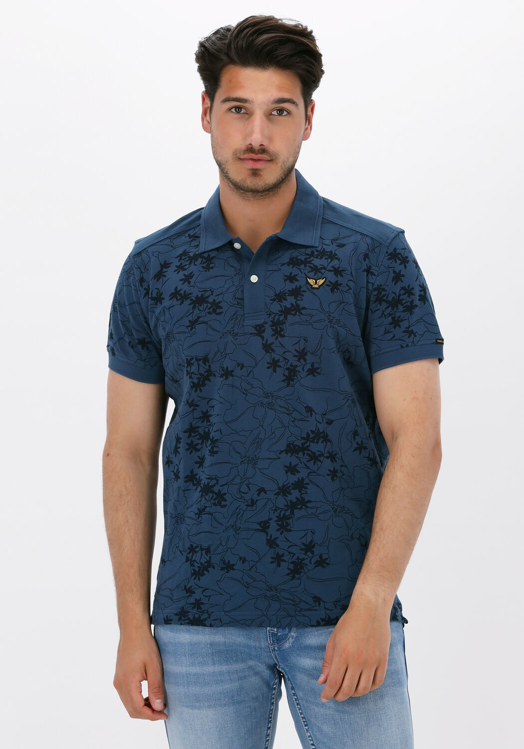 donkerblauwe pme legend polo short sleeve polo light pique sustainable aop