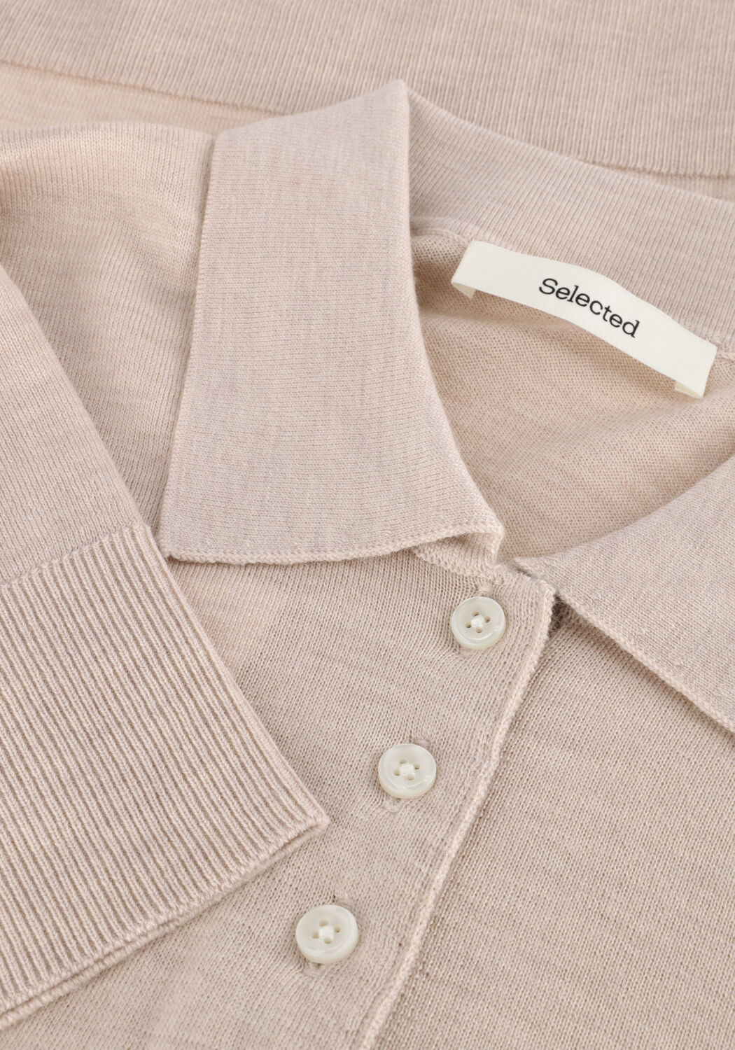 Beige SELECTED WOMEN Polo SLFTHEA LS KNIT MERINO COLLAR NECK - large