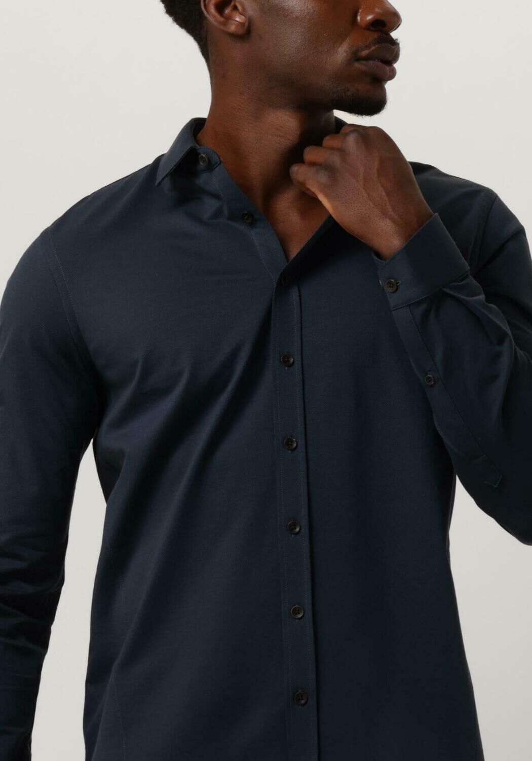 CAST IRON Heren Overhemden Long Sleeve Shirt Twill Jersey 2 Tone Blauw