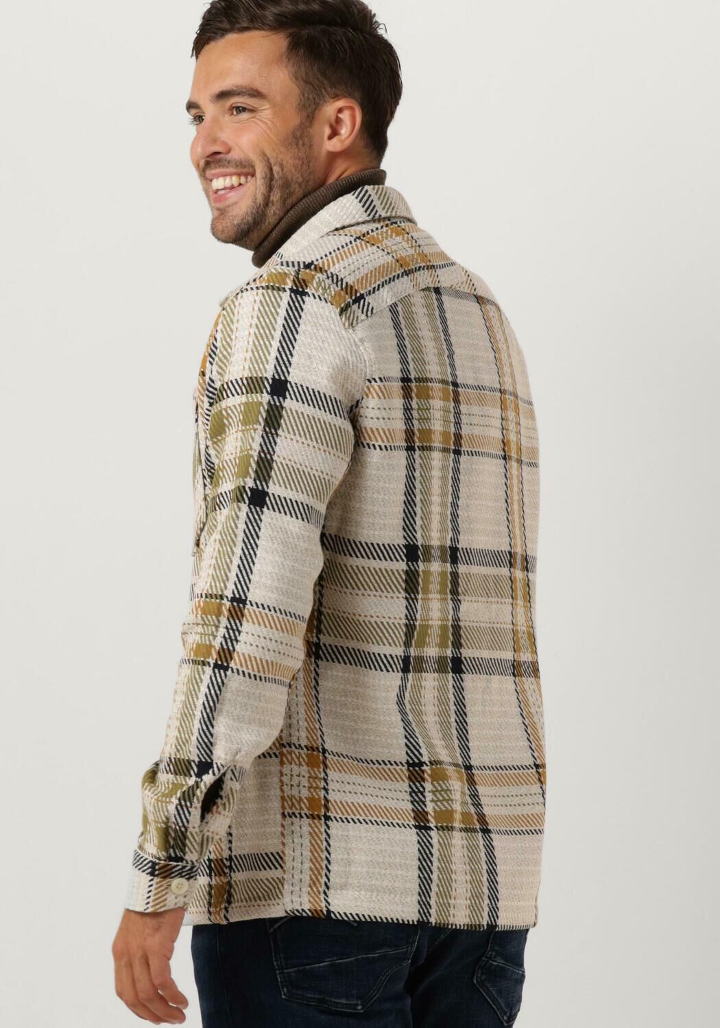 CAST IRON Heren Overhemden Long Sleeve Shirt Mouline Check Shirtjacket Grijs