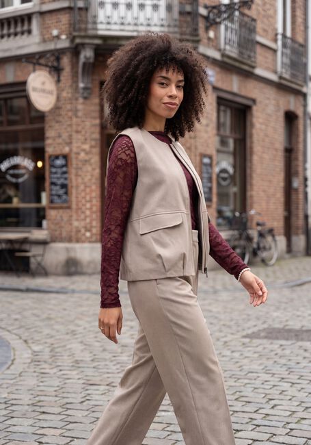 Beige CATWALK JUNKIE Wijde broek CHECK TAPERED TROUSERS - large