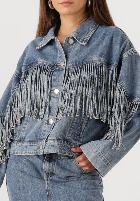 Blauwe Y.A.S. Spijkerjas YASAIKO LS DENIM FRINGE JACKET - large