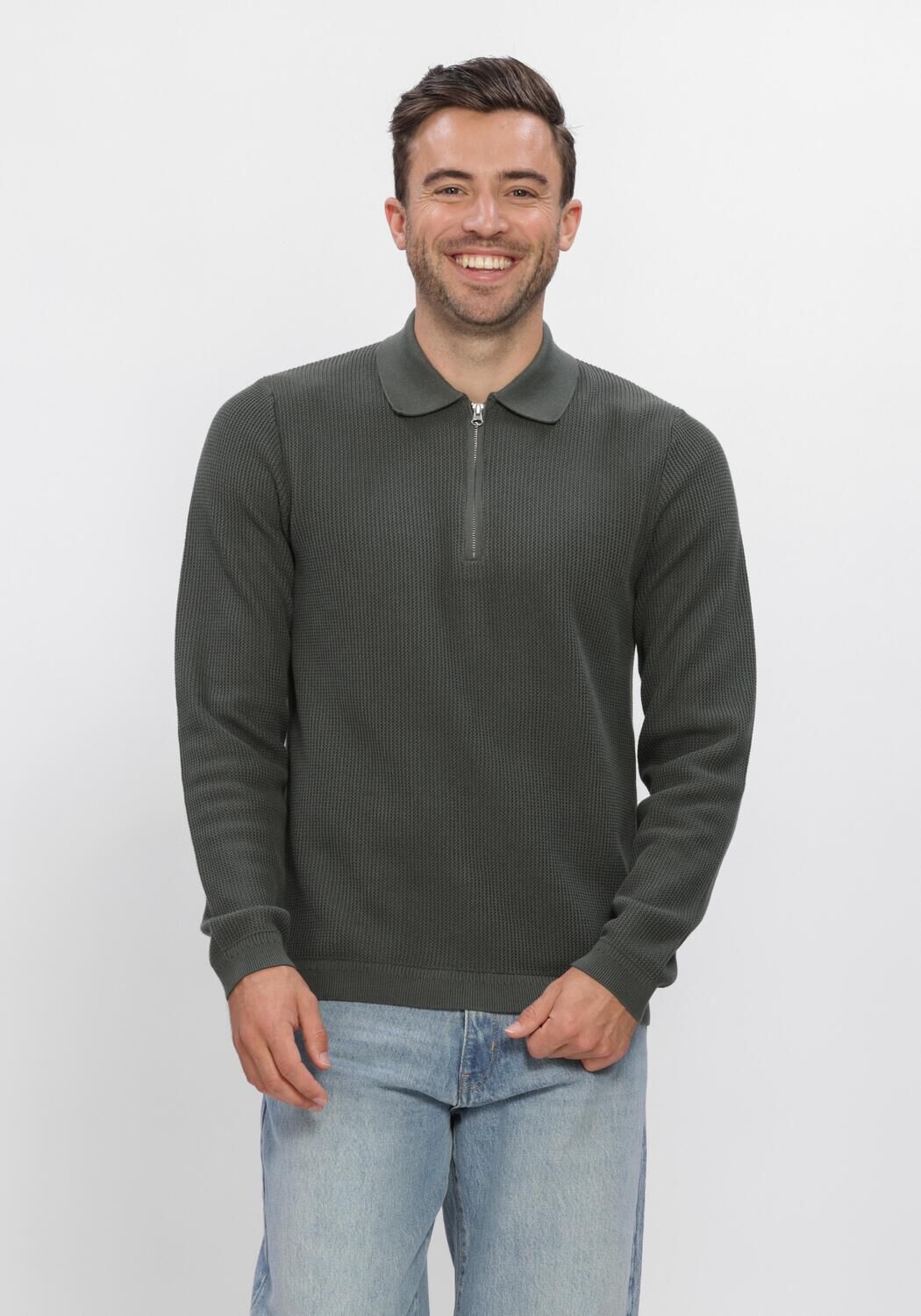 Donkergroene DSTREZZED Trui DS_KOSTAS ZIP POLO - large