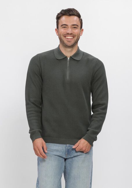 Donkergroene DSTREZZED Trui DS_KOSTAS ZIP POLO - large