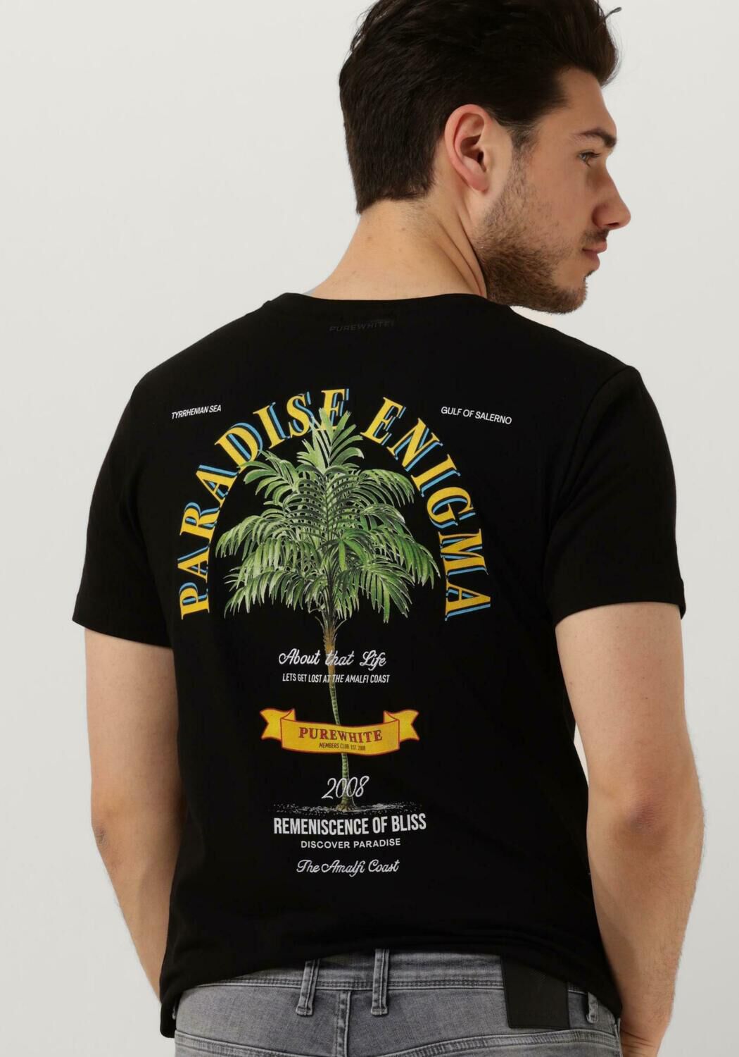 zwarte purewhite t shirt tshirt with small logo on chest and big back print