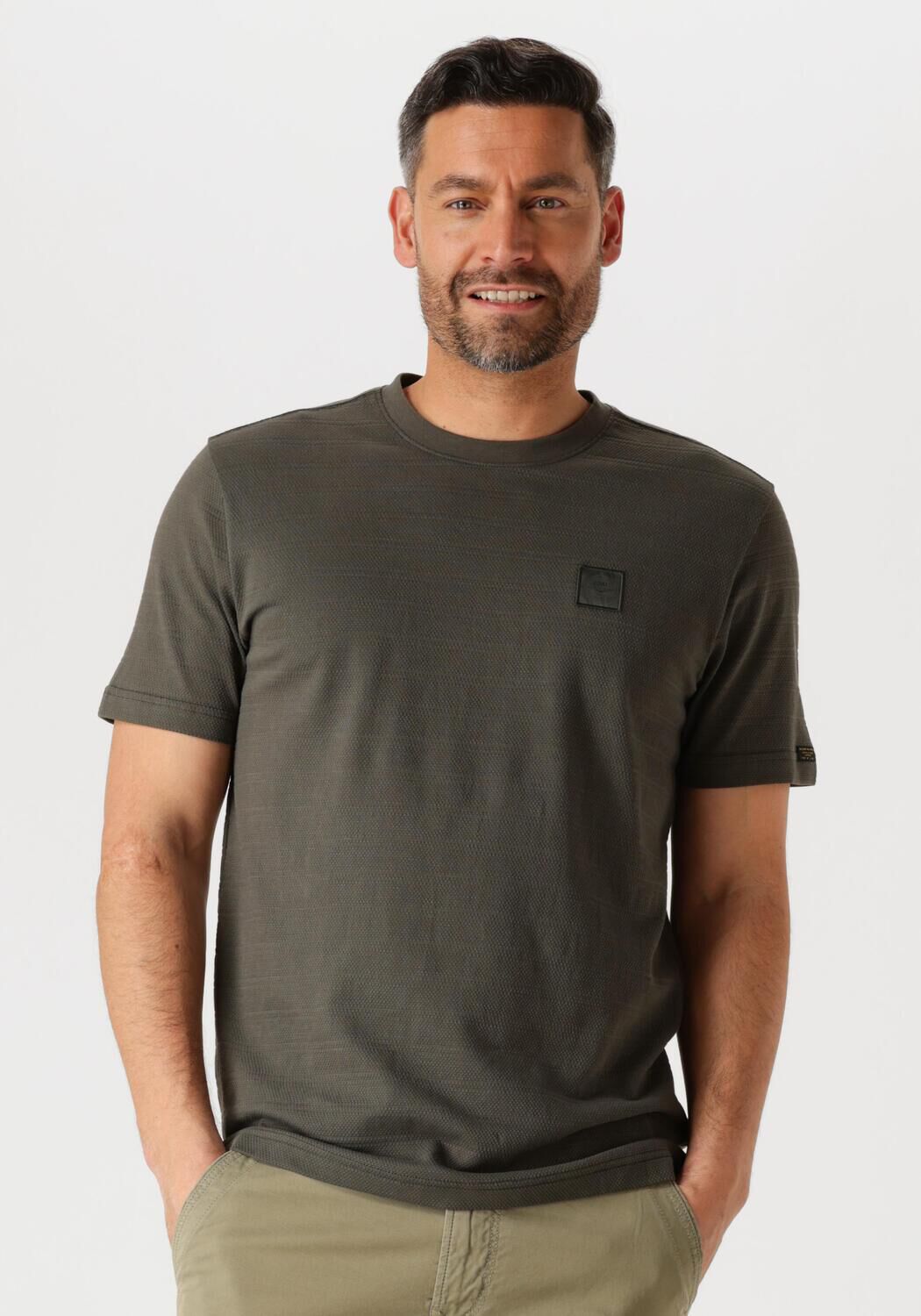 PME LEGEND Heren Polo's & T-shirts Short Sleeve R-neck Jacquard Stripes Groen