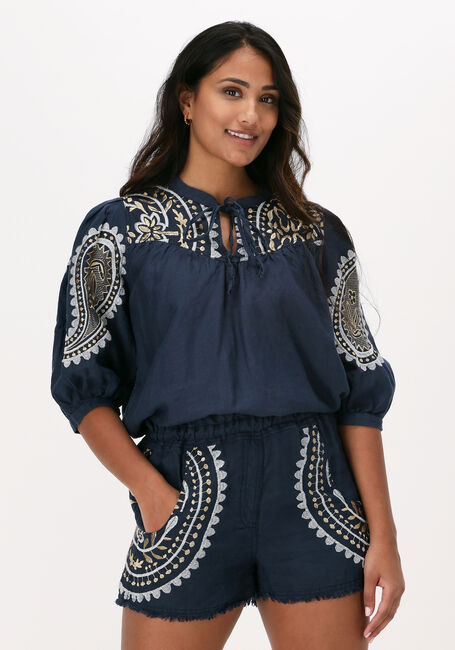 Donkerblauwe GREEK ARCHAIC KORI Blouses SHORT SLEEVE BLOUSE PAISLEY - large