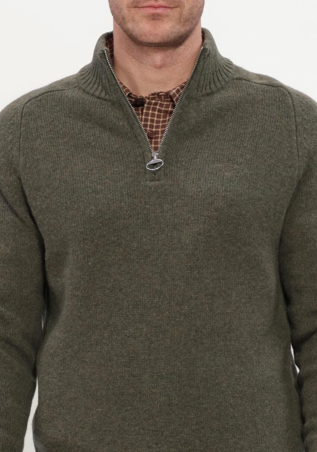 Groene BARBOUR Trui NEWTOWN HALF ZIP KNITTED JUMPER KNITWEAR - large