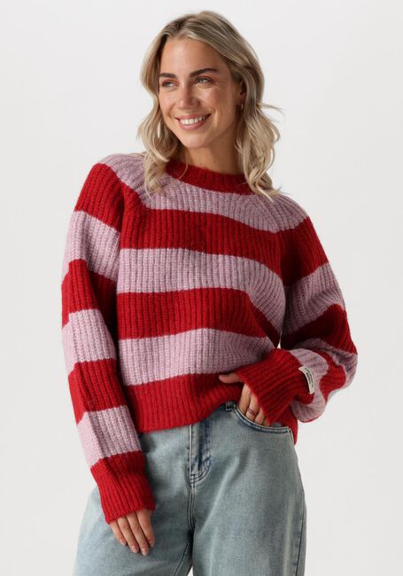 Rode COLOURFUL REBEL Trui KINZA STRIPED KNITTED SWEATER - large