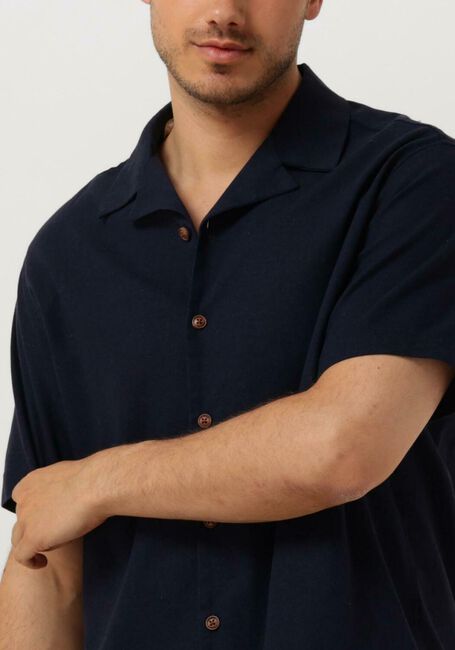 Donkerblauwe ANERKJENDT Casual overhemd AKLEO S/S COT/LINEN SHIRT - large