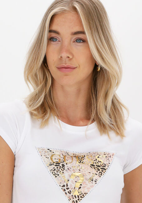 Witte GUESS T-shirt SS GHOST LEOPARD LOGO - large