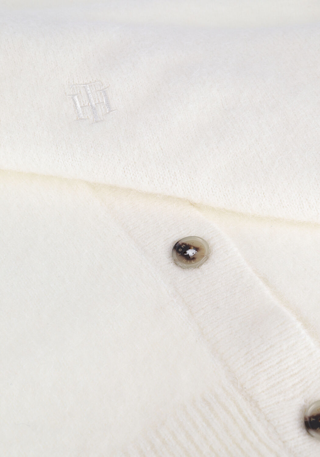 Ecru TOMMY HILFIGER Vest ALPACA SHORT V-NK CARDIGAN - large