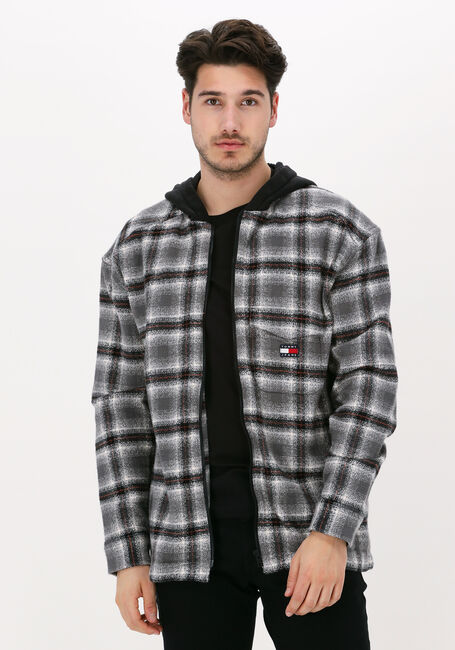 Grijze TOMMY JEANS Jack TJM HOODED CHECK OVERSHIRT - large