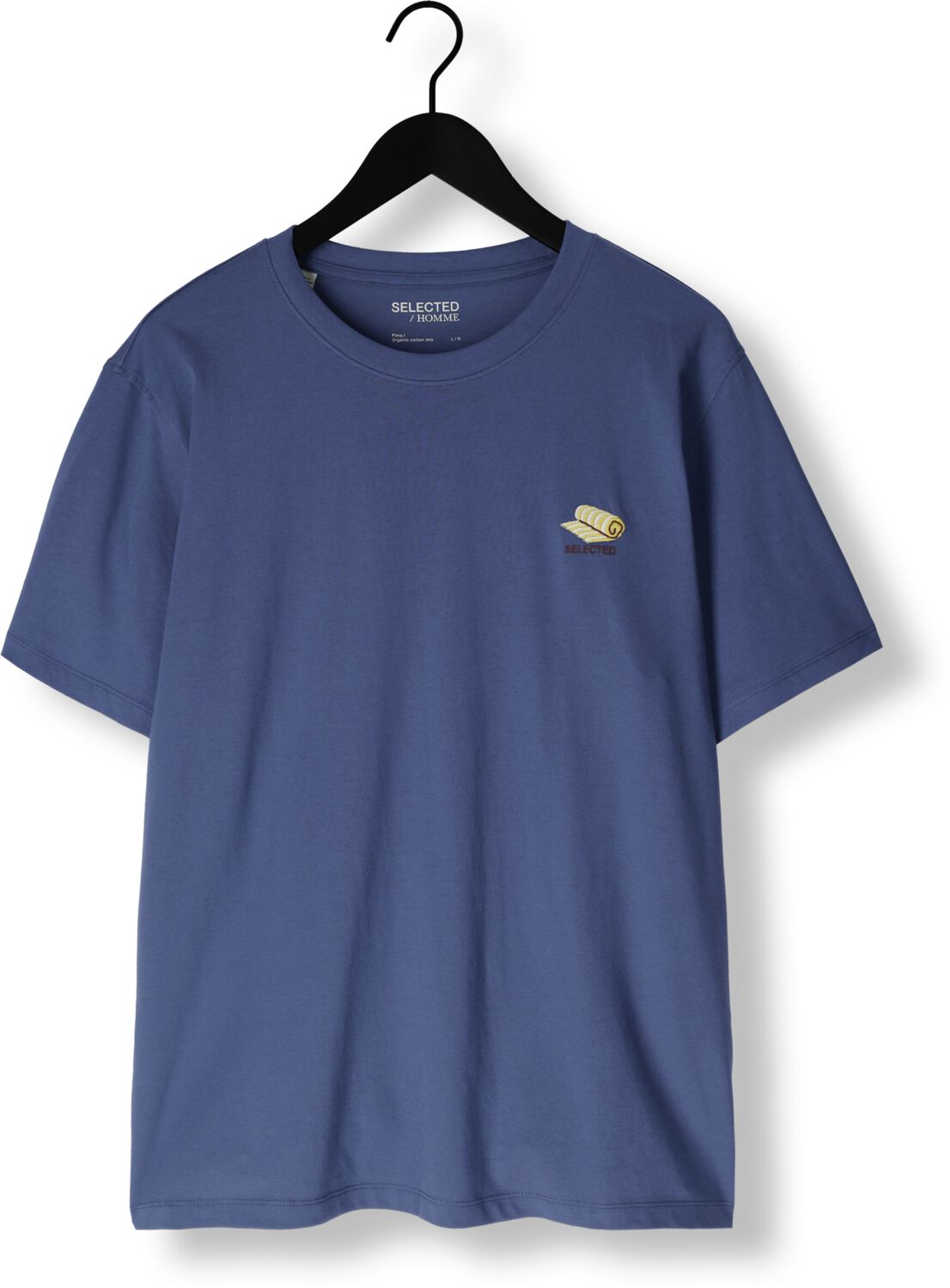 SELECTED HOMME Heren Polo's & T-shirts Slhaspen Emb Ss O-neck Tee Blauw