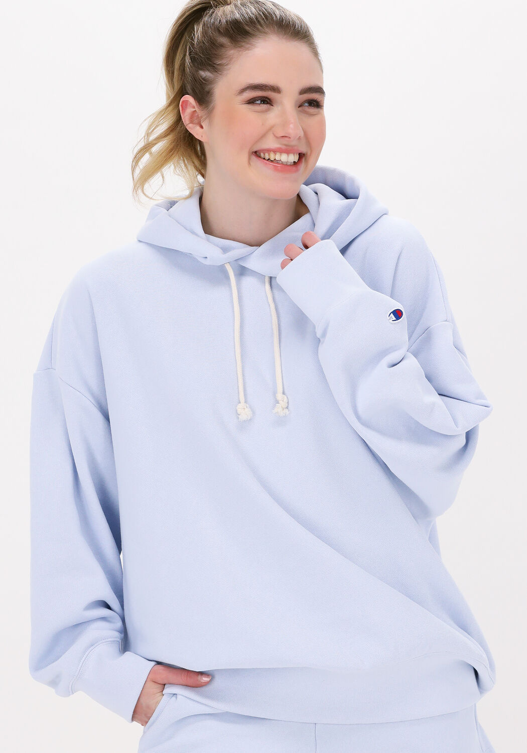 lichtblauwe champion trui hooded sweatshirt dms plain