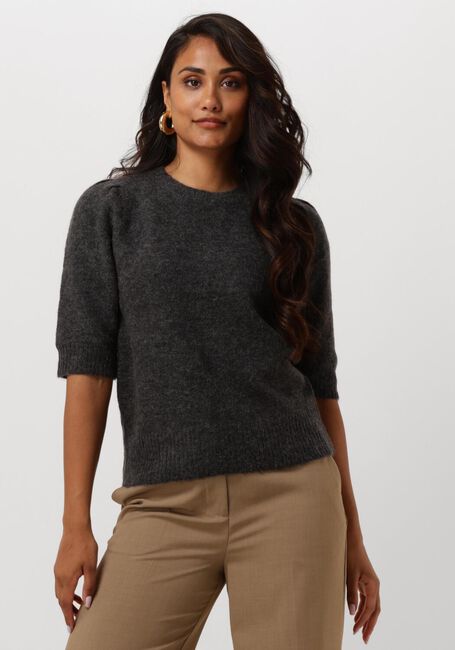 Grijze SELECTED FEMME Top SLFLULU SS OPEN BACK KNIT O-NECK - large