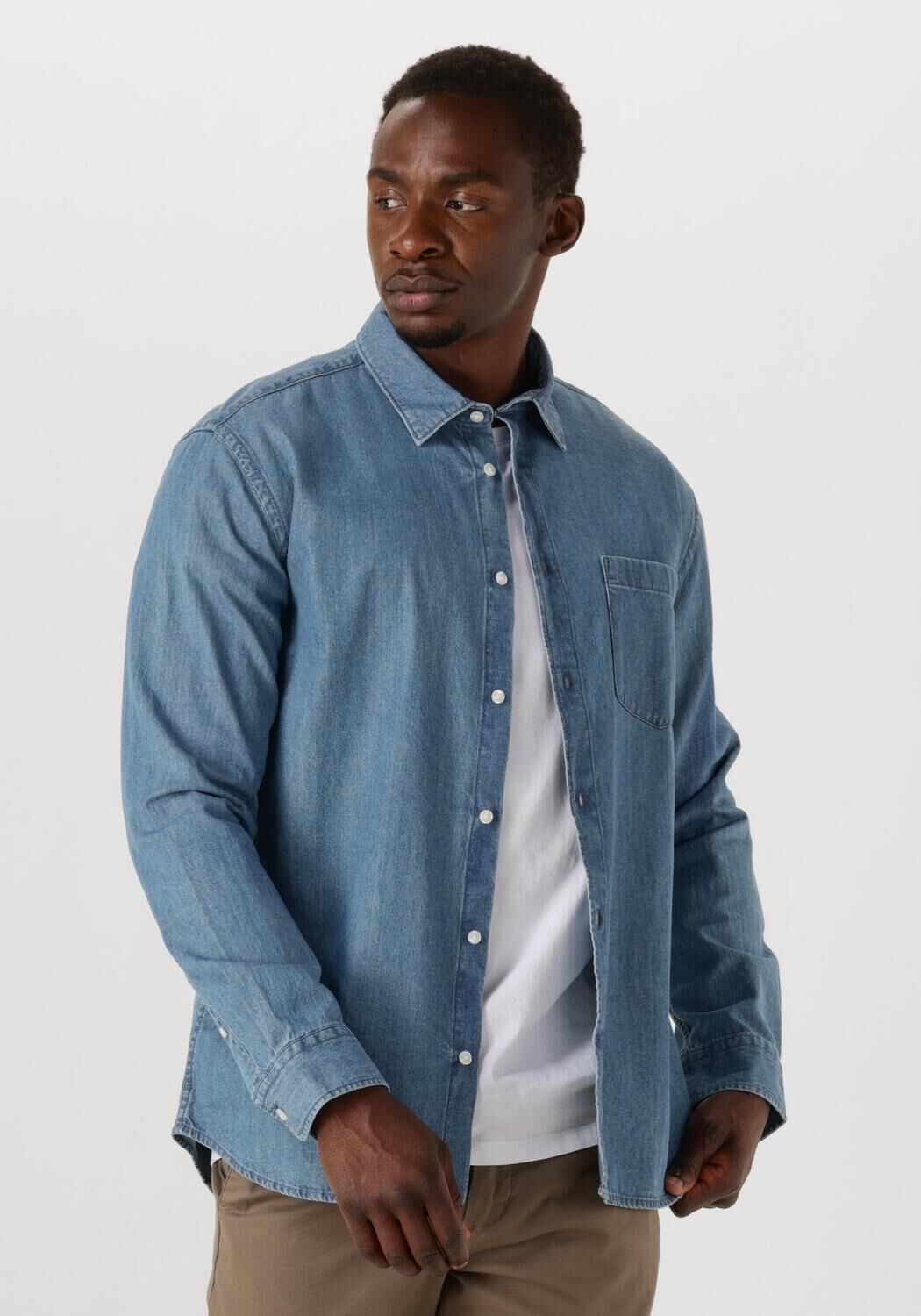 SELECTED HOMME Heren Overhemden Slhregcarlo Denim Ls Shirt Noos Blauw