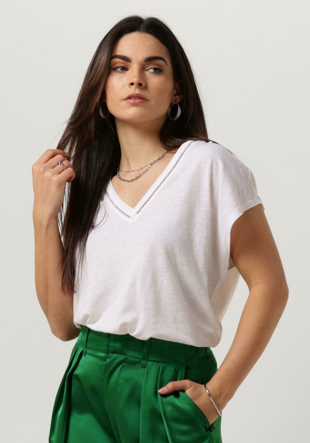 SCOTCH & SODA Dames Tops & T-shirts V-neck Ladder Detail Loose Fit T-shirt Wit