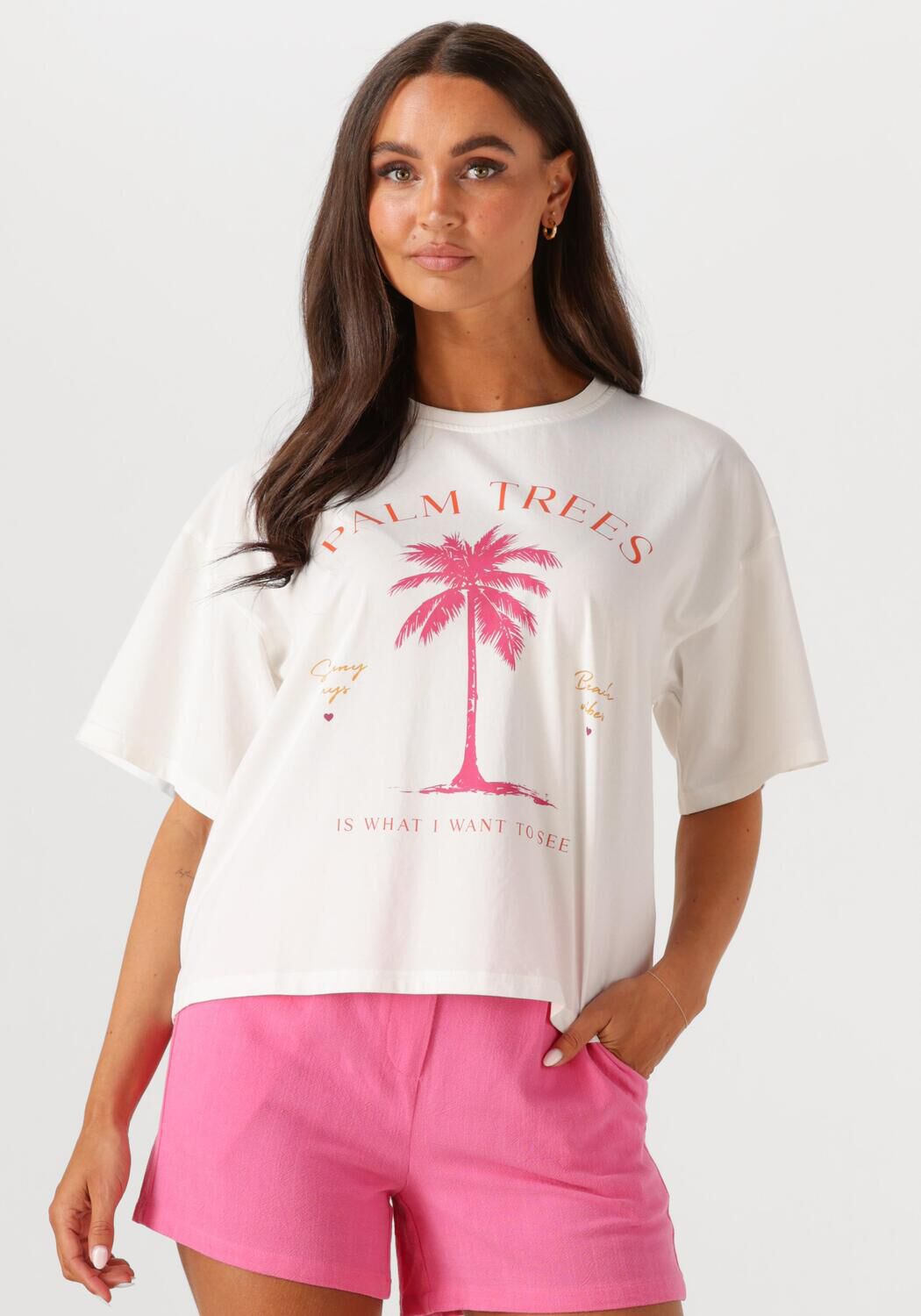 YDENCE Dames Tops & T-shirts T-shirt Palm Trees Roze