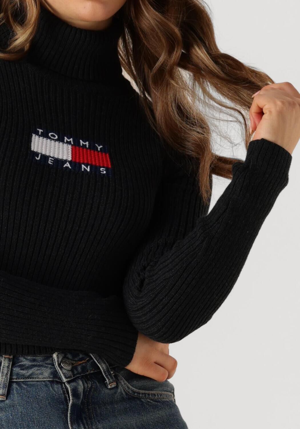 TOMMY JEANS Dames Truien & Vesten Tjw Melange Trtlnck Flag Sweater Zwart