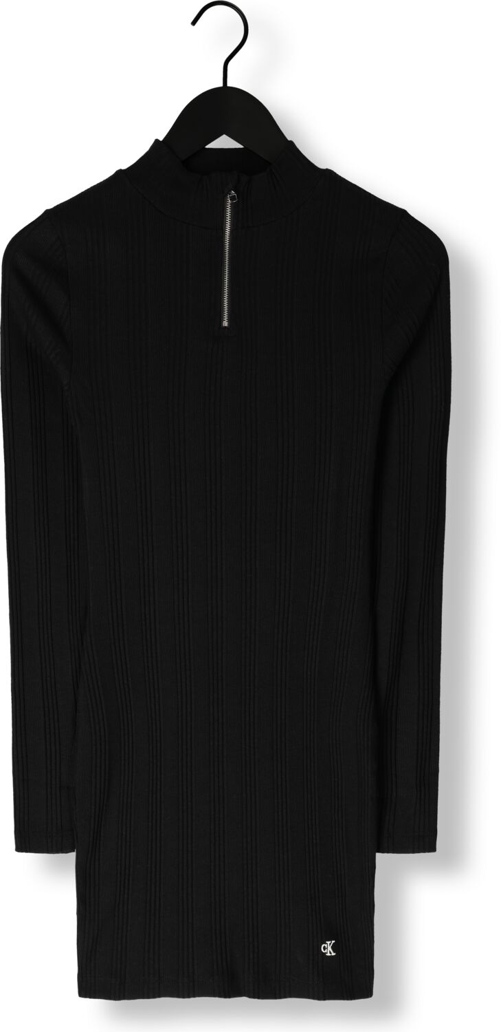 CALVIN KLEIN Dames Jurken Variegtaed Rib Half Zip Ls Dress Zwart