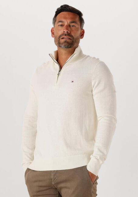 Ecru TOMMY HILFIGER Trui PIMA ORG CTN CASHMERE ZIP MOCK - large