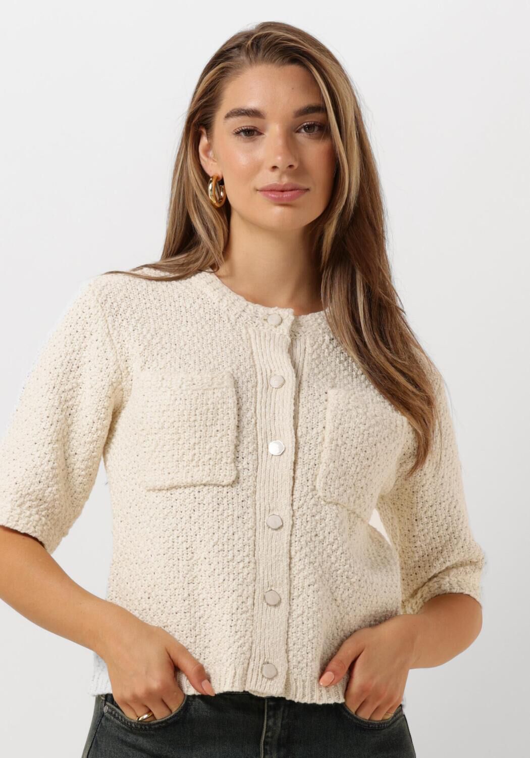 My Essential Wardrobe Gebreid Vest Antique White Korte Mouw White Dames