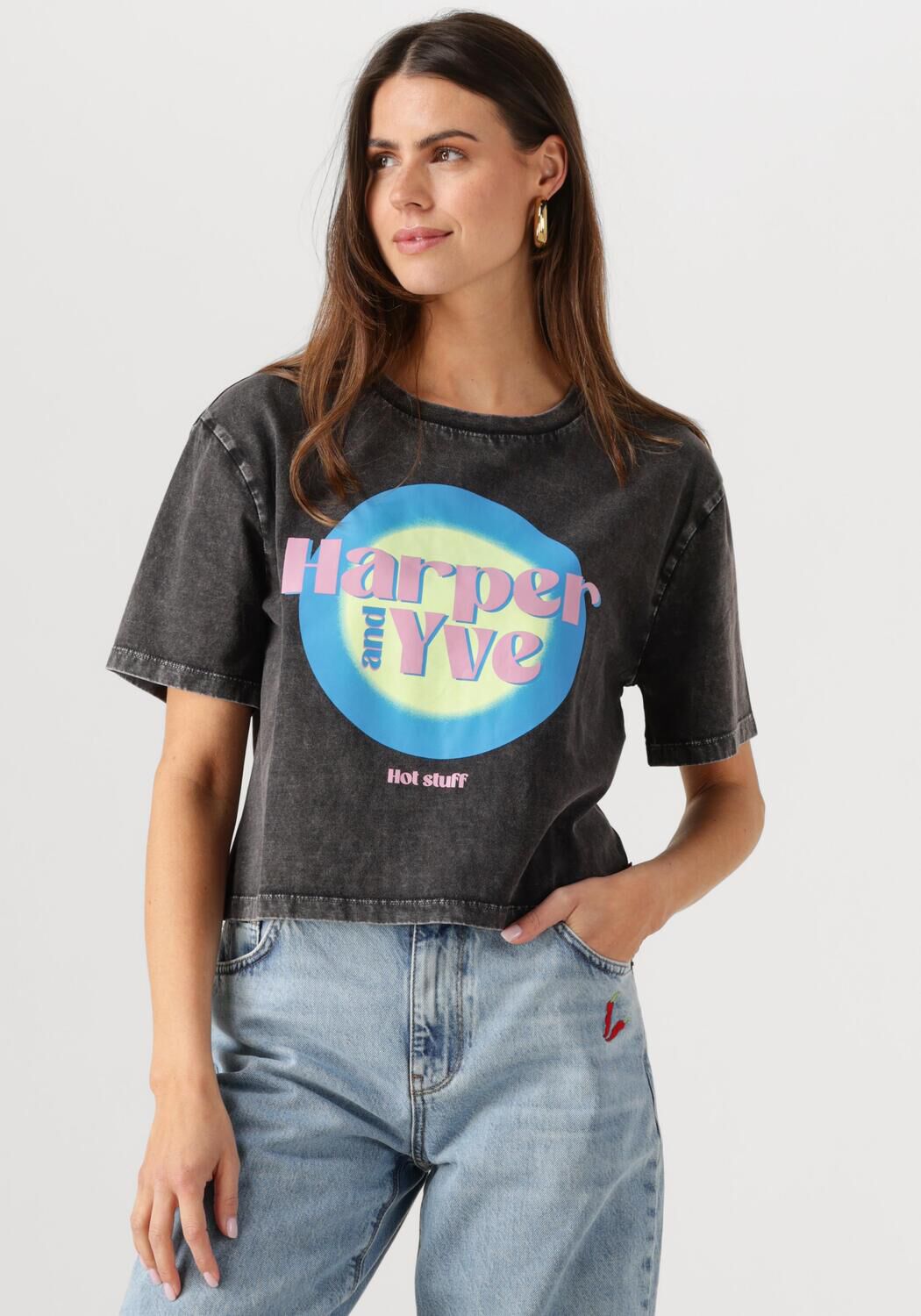 HARPER & YVE Dames Tops & T-shirts Hotstuff-ss Cropped Zwart
