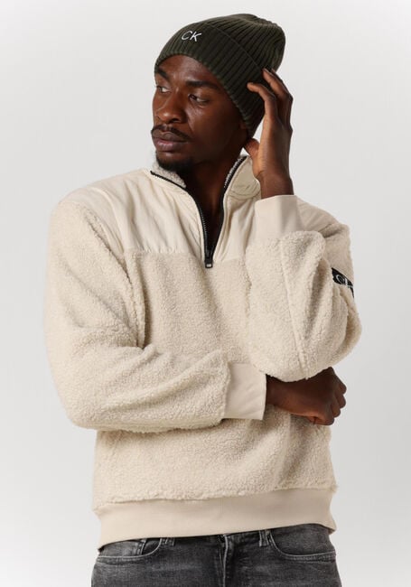 Beige CALVIN KLEIN Trui BADGE SHERPA HALF ZIP HWK - large