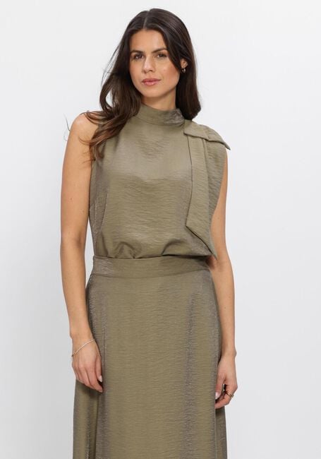 Khaki JANSEN AMSTERDAM Top ORLA TOP WS 306 SLEEVELESS TRANSPARANT BOW AT SHOULDER - large